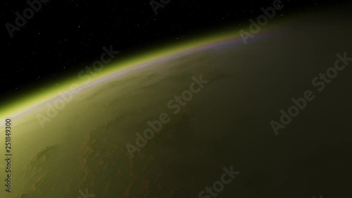 4K Exoplanet 3D illustration orbital view, light green yellow cloudy planet from the orbit. acid toxic desert (Elements of this image furnished by NASA)
