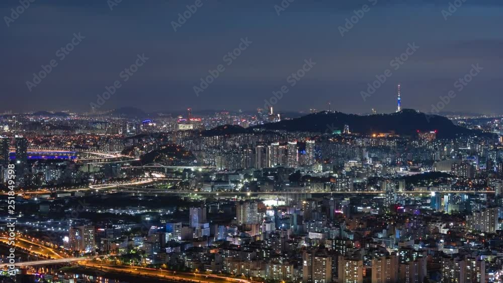 Beautiful city in Sunset of Seoul City Skyline,South Korea.Timelapse 4k Beautiful city in Sunset of Seoul City Skyline,South Korea.Timelapse 4k