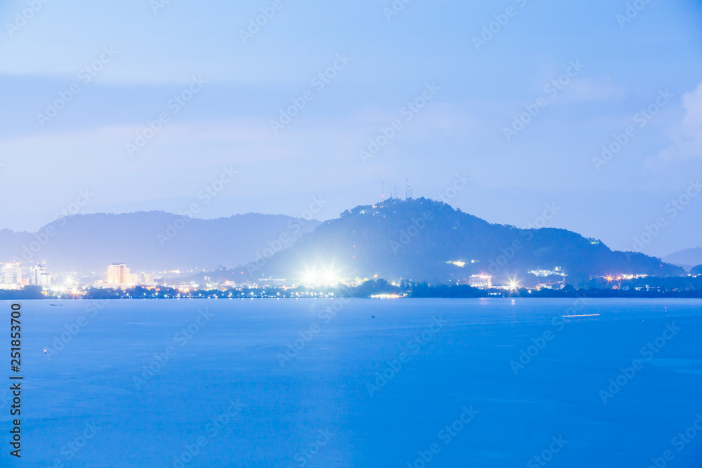 Landscape of Phuket Island at twilight.
