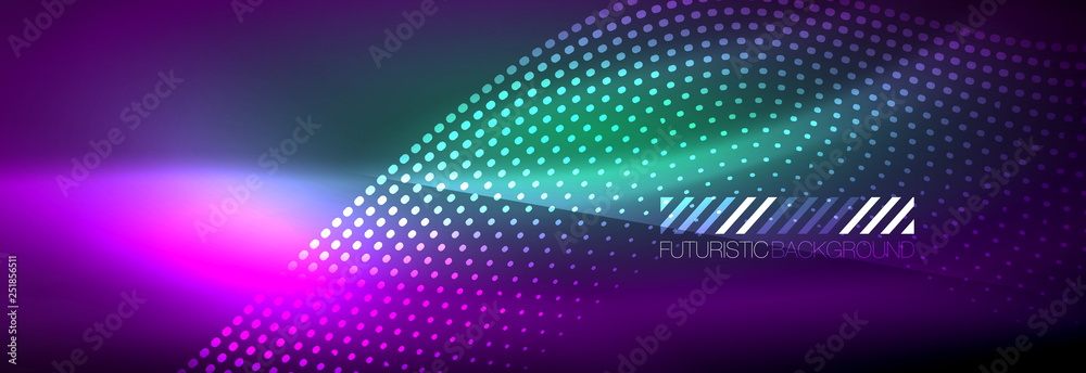 Glowing abstract wave on dark, shiny motion, magic space light. Vector techno abstract background Glowing abstract wave on dark, shiny motion, magic space light. Vector techno abstract background