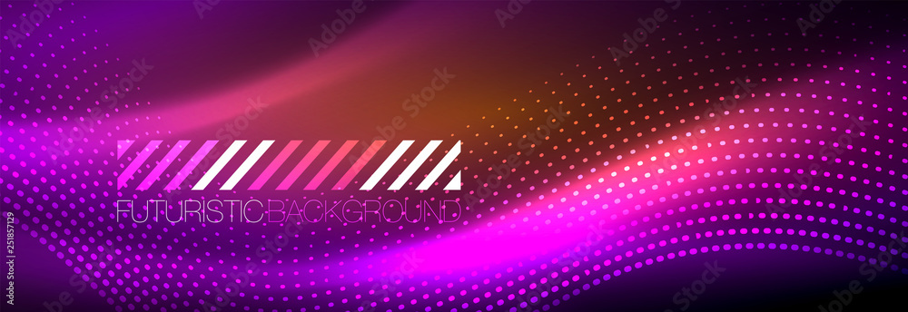 Glowing abstract wave on dark, shiny motion, magic space light. Vector techno abstract background Glowing abstract wave on dark, shiny motion, magic space light. Vector techno abstract background