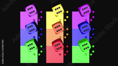 Rainbow Color Dice Loop Moving, 3D Rendering Animation on Black Background 4K