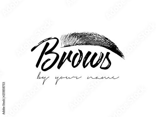 Beautiful vector hand drawing eyebrows for the logo of the master on the eyebrows. Business card template.
