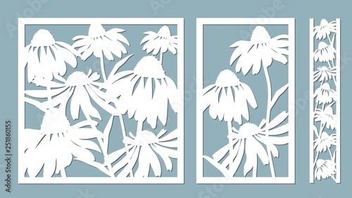 Echinacea. Vector illustration. Paper flower, stickers. Laser cut. Template for laser cutting and Plotter. Vector illustration. Pattern for the laser cut, serigraphy, plotter and screen printing.