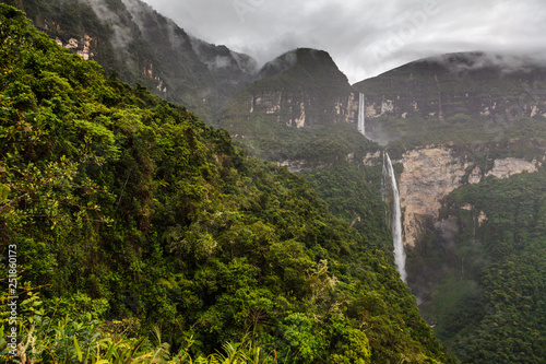 Highest water fall of Peru : the Gocta fall situated in the Amazonas area, near Chachapoyas 