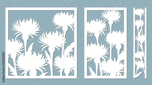 Stokesia. Vector illustration. Set of paper flower, stickers. Laser cut. Template for laser cutting and Plotter. Vector illustration. Pattern for the laser cut, serigraphy, plotter and screen printing photo