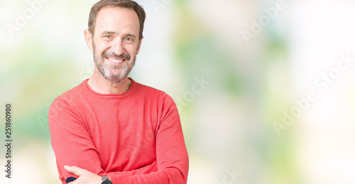 Fototapeta Naklejka Na Ścianę i Meble -  Handsome middle age hoary senior man wearing winter sweater over isolated background happy face smiling with crossed arms looking at the camera. Positive person.
