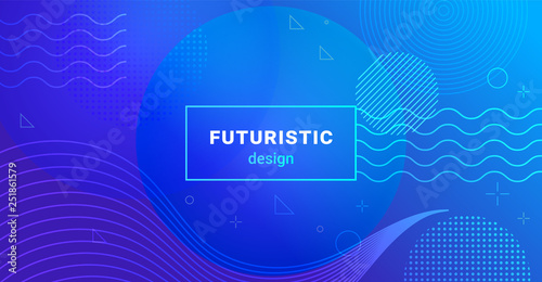 Futuristic minimalist background with waves and dots on gradient blend abstract shapes