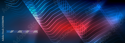 Neon glowing techno lines, hi-tech futuristic abstract background template with square shapes