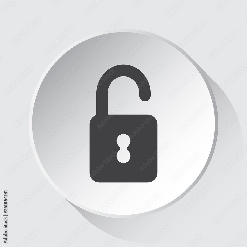 open padlock - simple gray icon on white button open padlock - simple gray icon on white button
