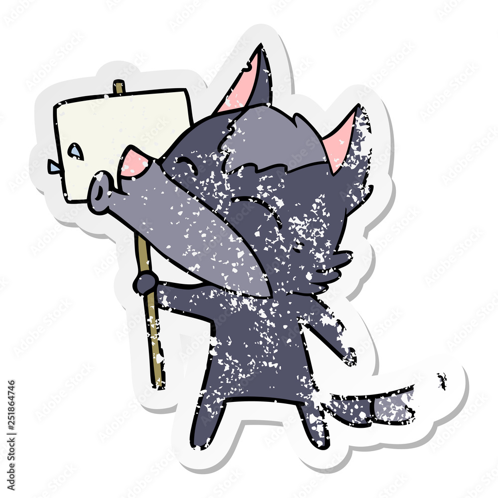 Obraz premium distressed sticker of a howling wolf cartoon