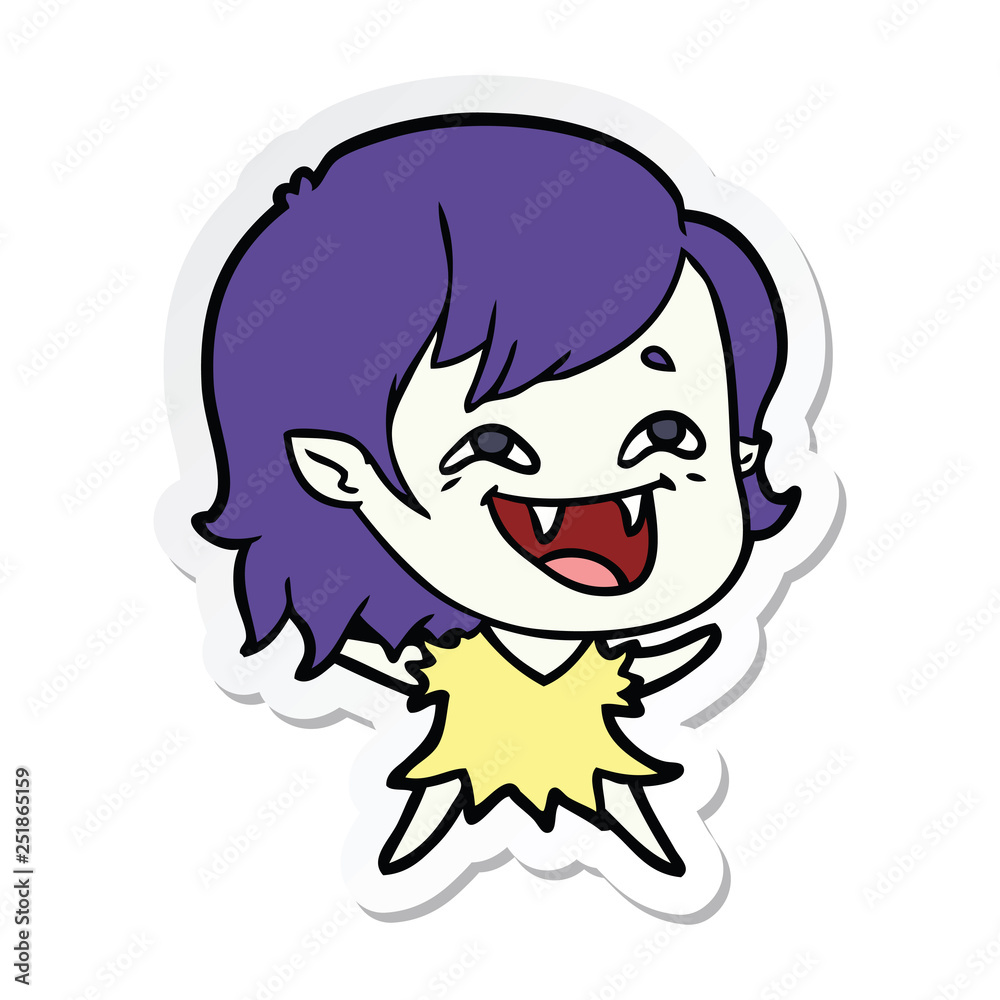 sticker of a cartoon laughing vampire girl