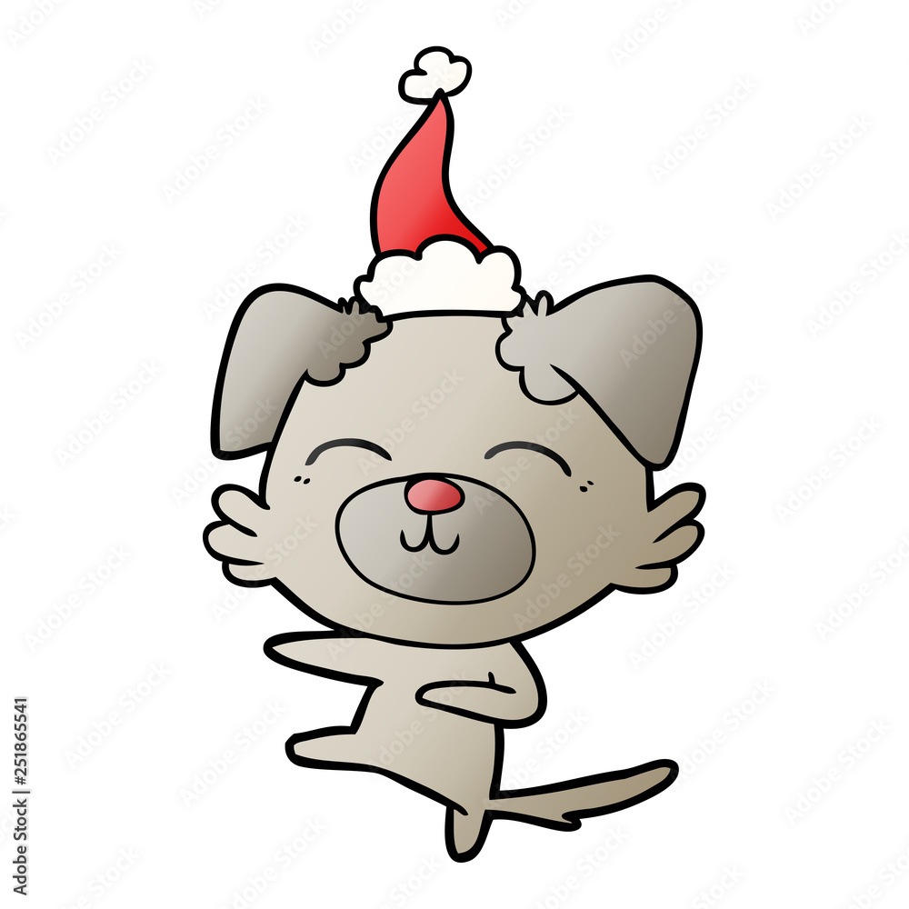 gradient cartoon of a dog kicking wearing santa hat gradient cartoon of a dog kicking wearing santa hat