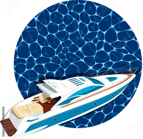 Top view speed boat on water poster