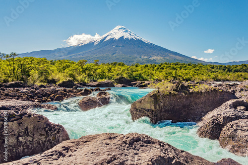 Petrohue Falls and Osorno Volcano. South Patagonia. photo