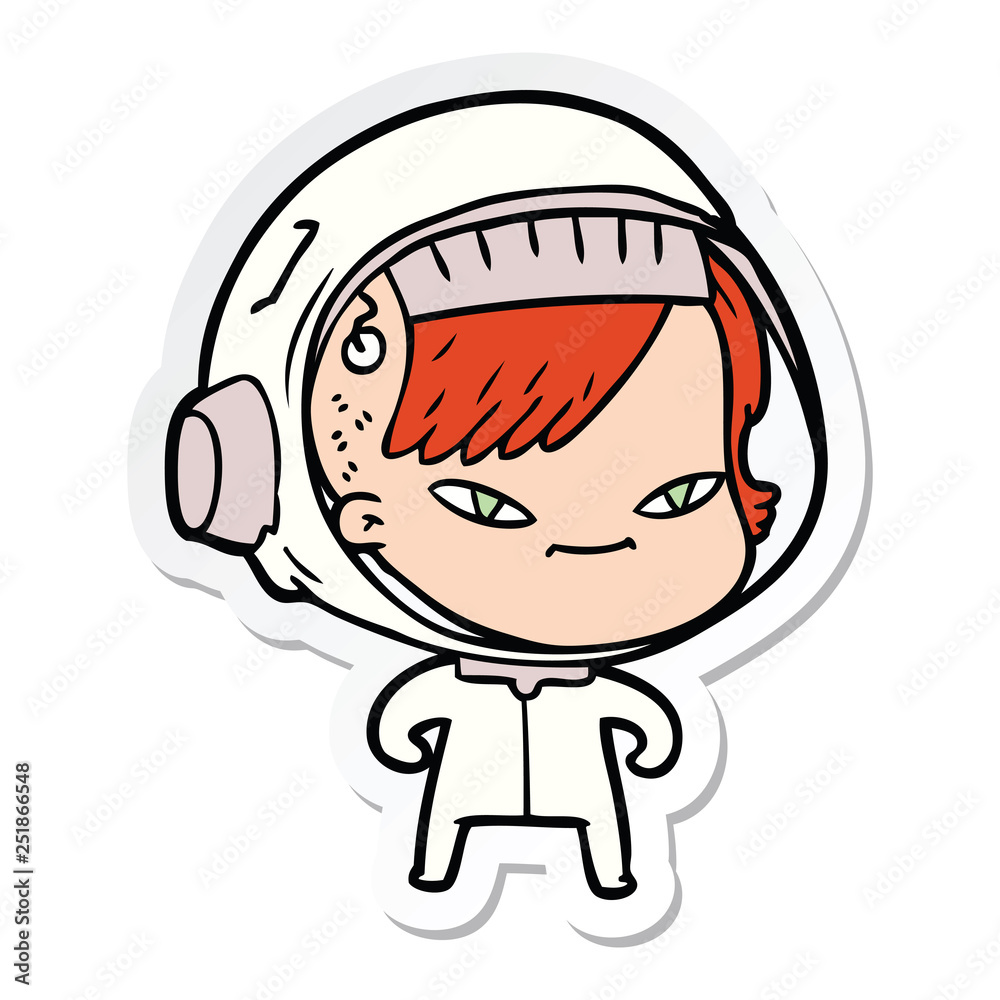 sticker of a cartoon astronaut woman sticker of a cartoon astronaut woman