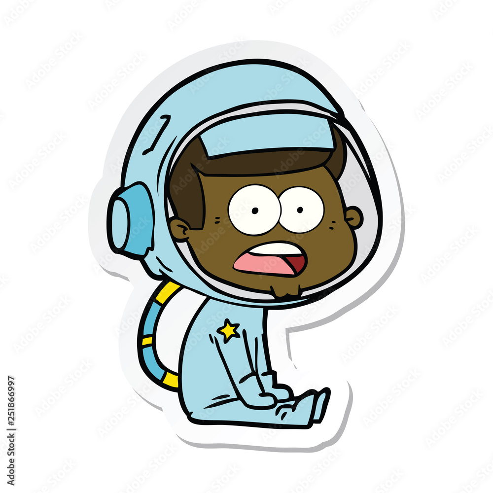 sticker of a cartoon surprised astronaut