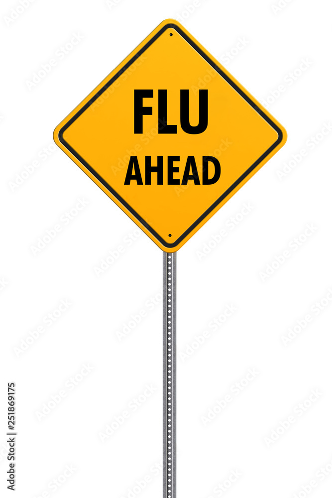 yellow square caution sign with text, flu ahead yellow square caution sign with text, flu ahead