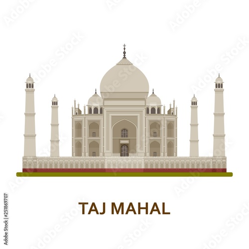 Taj Mahal, India. Indian most famous sight. Architectural building. Famous tourist attractions.