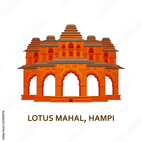Lotus Mahal, Hampi. Indian most famous sight. Architectural building. Famous tourist attractions. Vector illustration.