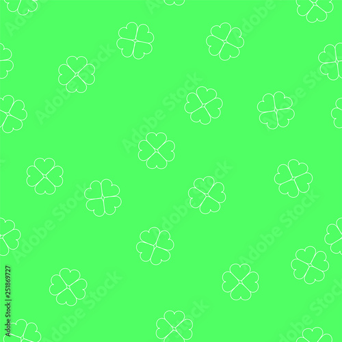 Seamless Repeating Vector Pattern Outline Clovers on Green