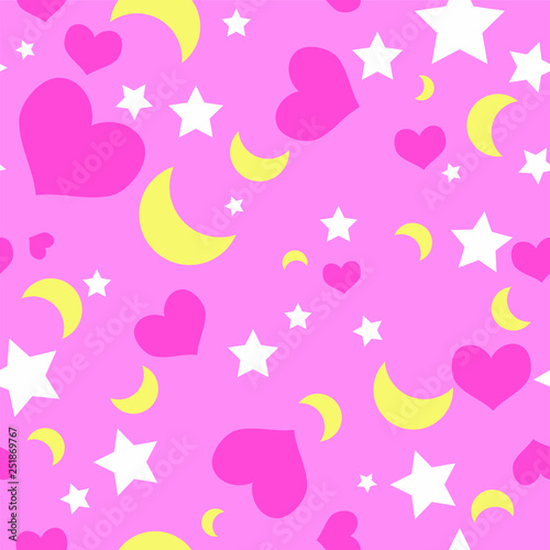 Seamless Repeating Vector Pattern Hearts Stars Moon
