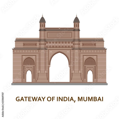 Gateway of India, Mumbai. Indian most famous sight. Architectural building. Famous tourist attractions. Vector illustration.