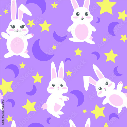 Seamless Repeating Vector Bunnies with Moons and Stars