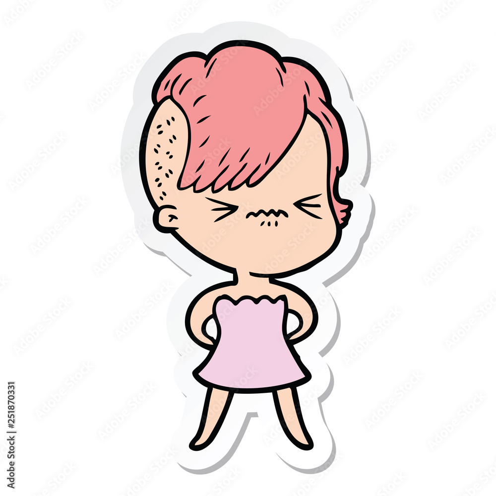 sticker of a cartoon annoyed hipster girl sticker of a cartoon annoyed hipster girl