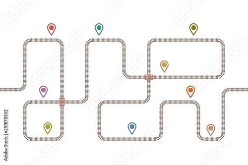 Railroad tracks and stations set. Railway map top view