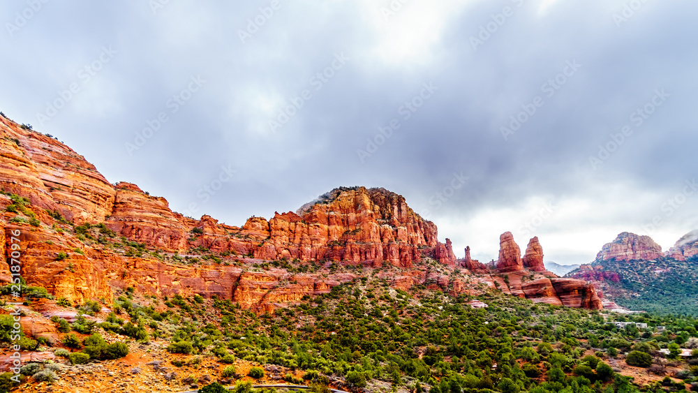 View of the red sandstone formations at Chicken Point viewed form the Chapel of the Holy Cross near Sedona in northern Arizona, United States of America