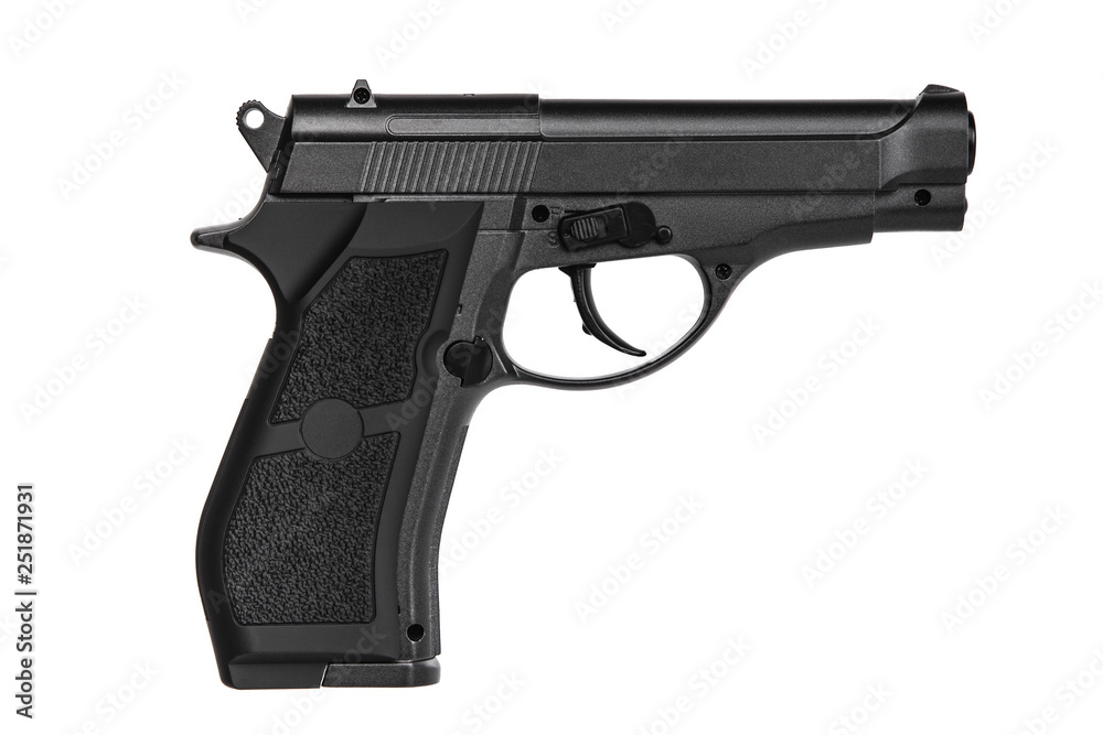 Modern air pistol isolated on white back Modern air pistol isolated on white back