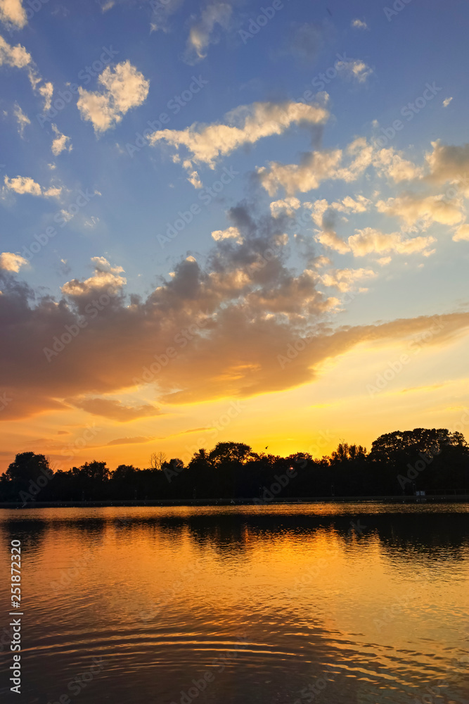 Sunset Panorama of Rowing Venue in city of Plovdiv, Bulgaria