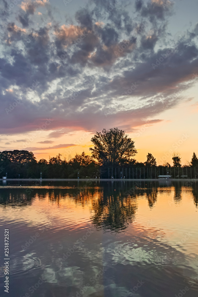 Sunset Panorama of Rowing Venue in city of Plovdiv, Bulgaria