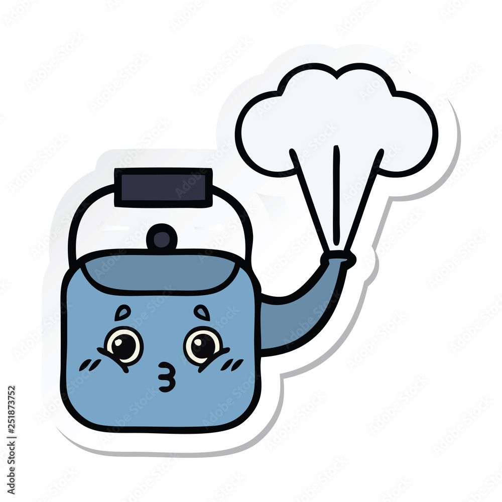 sticker of a cute cartoon steaming kettle sticker of a cute cartoon steaming kettle
