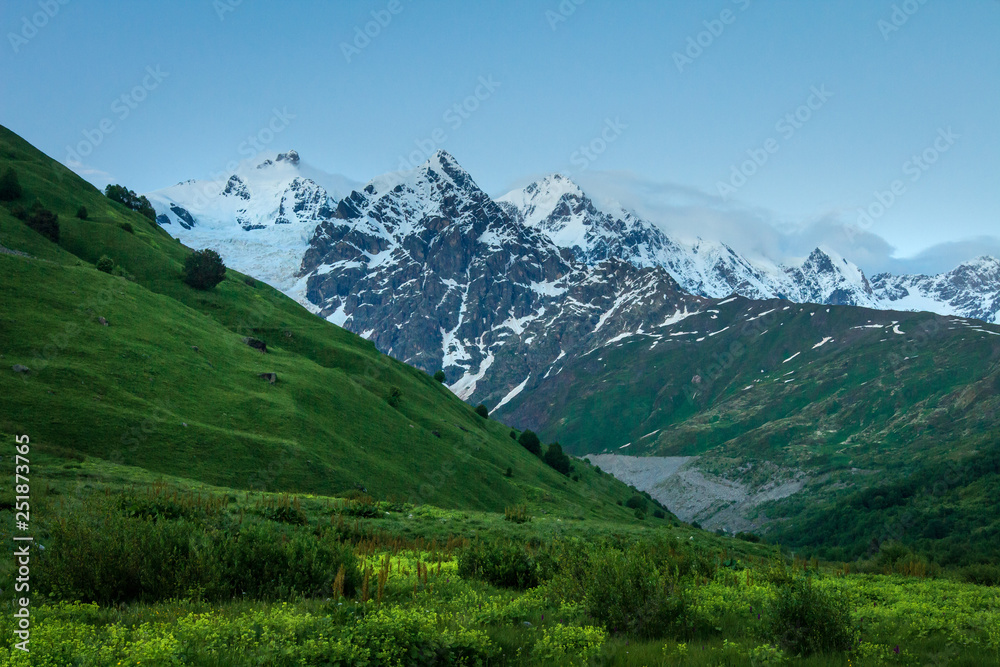 Mountains landscape. Snowy summits in Caucasus range