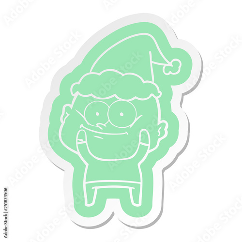 cartoon  sticker of a bald man staring wearing santa hat © lineartestpilot