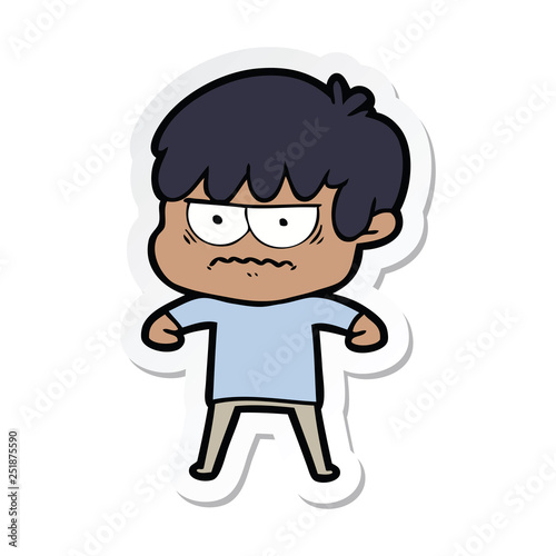 sticker of a annoyed cartoon boy
