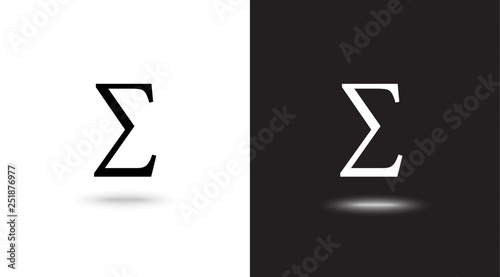 Vector sigma sign on black and white background