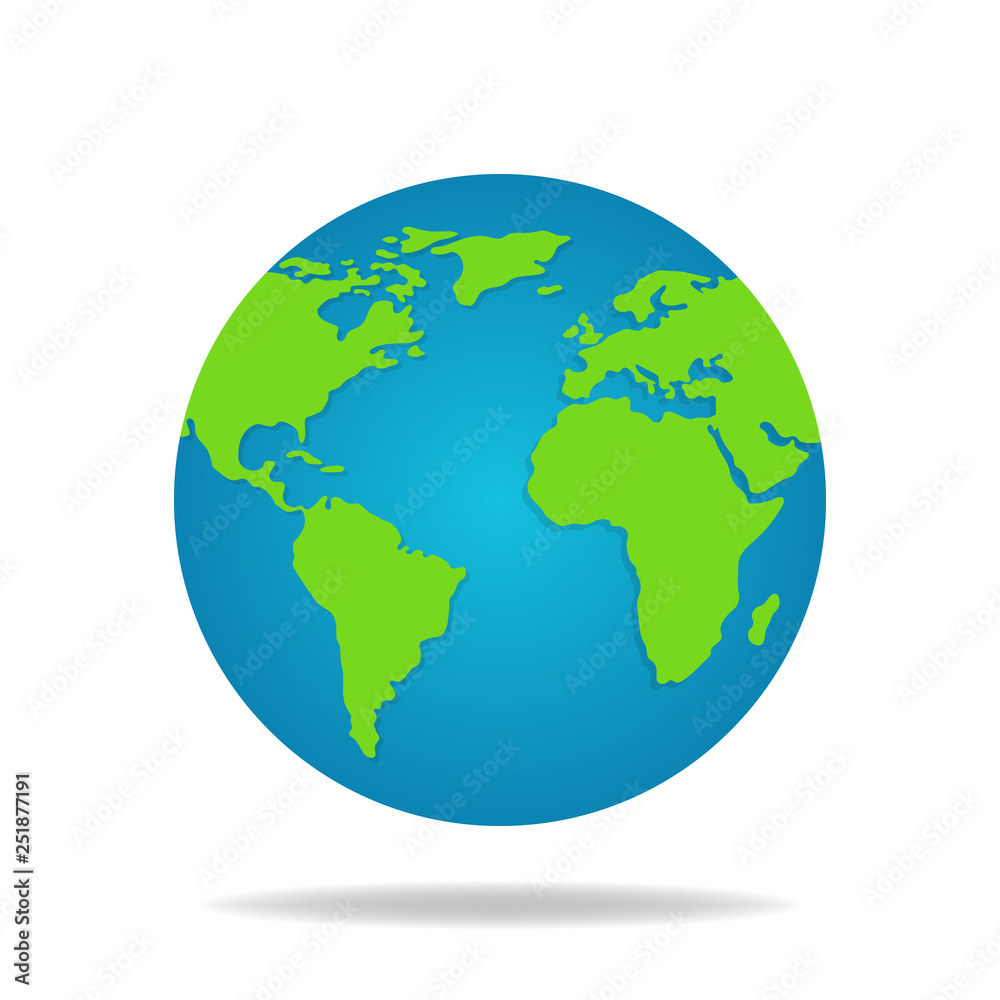 Earth Globe isolated on white Background. World Map. Earth Icon. Vector illustration for Your Design.