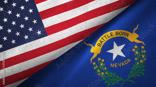 United States and Nevada state two flags textile cloth, fabric texture photo