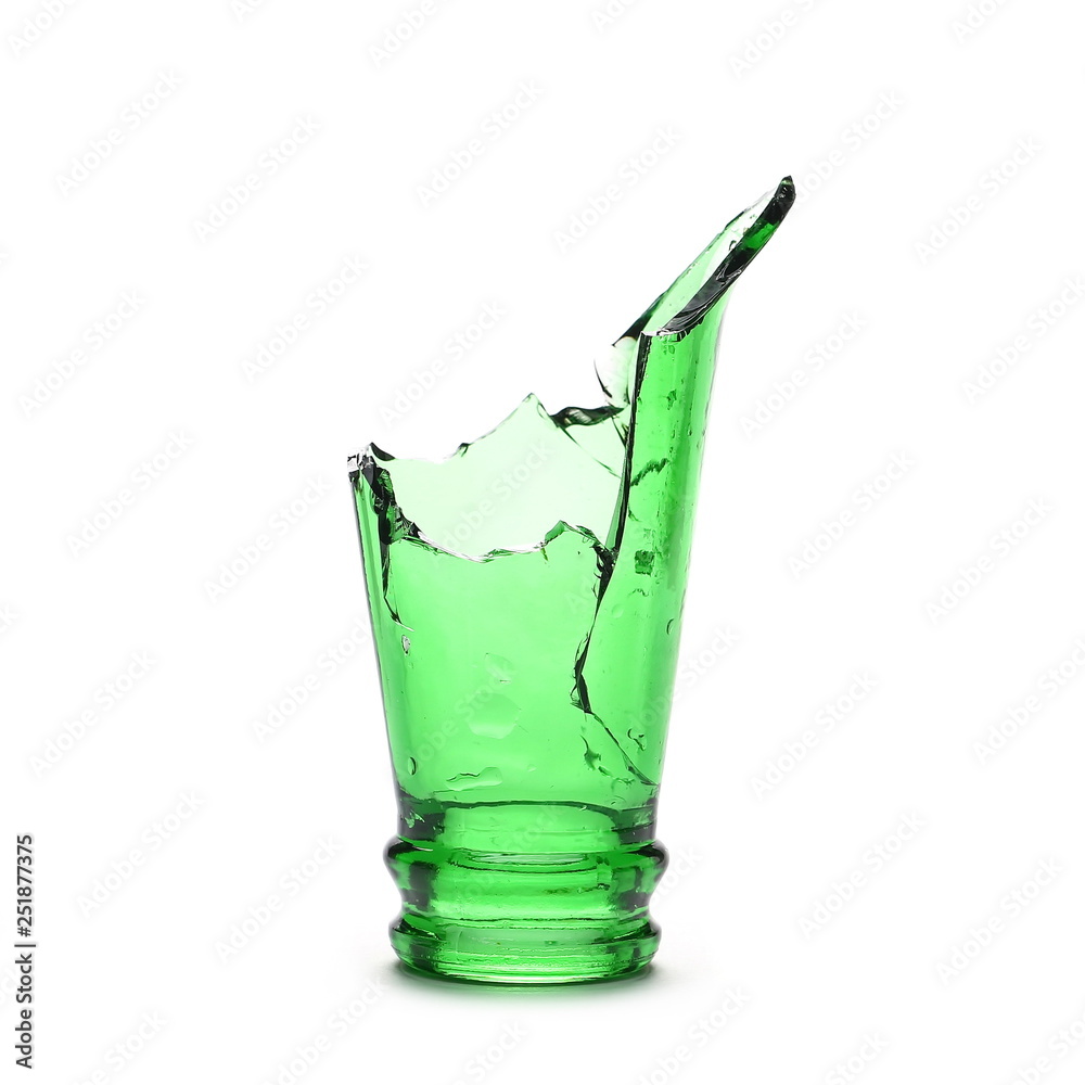 Glass shards, broken bottle of beer isolated on white background Glass shards, broken bottle of beer isolated on white background