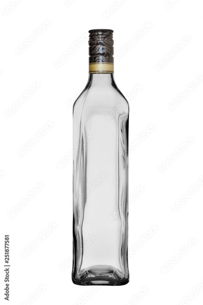 empty glass bottle of the extended form with a stopper on a white background empty glass bottle of the extended form with a stopper on a white background