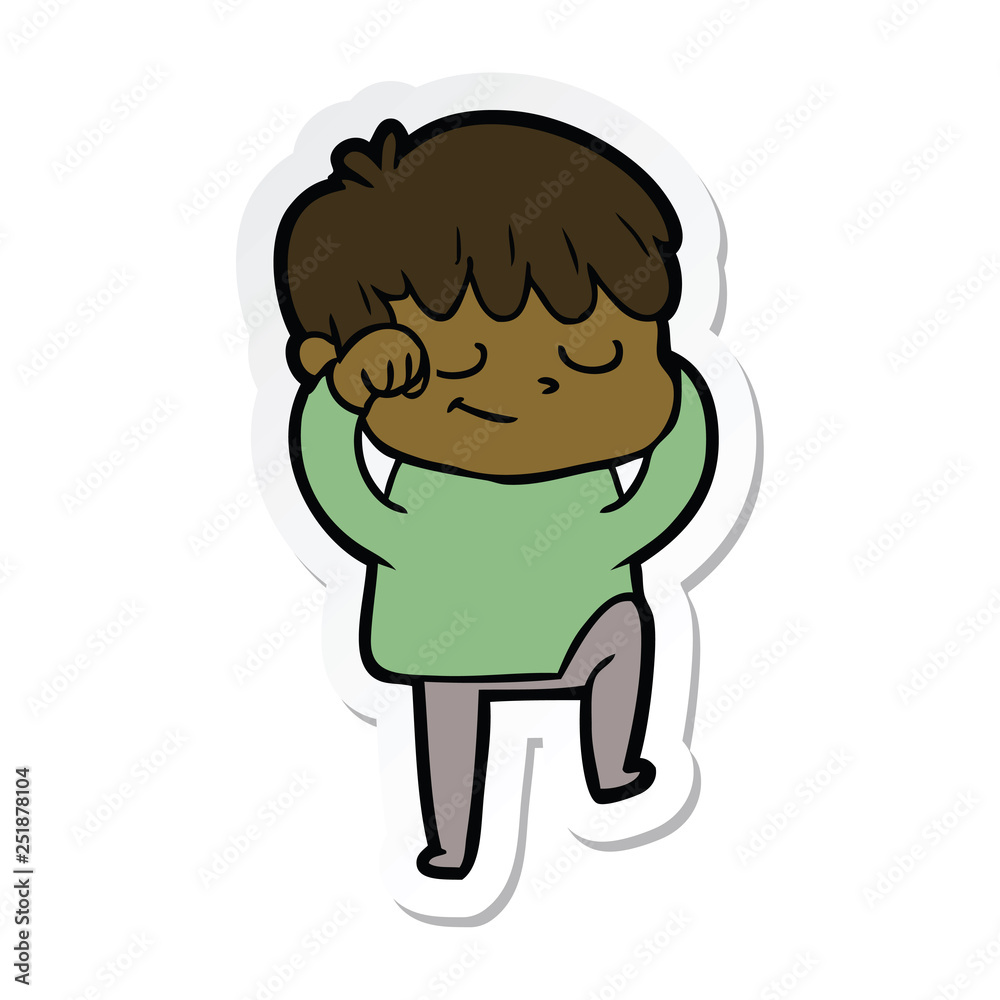 sticker of a cartoon happy boy sticker of a cartoon happy boy