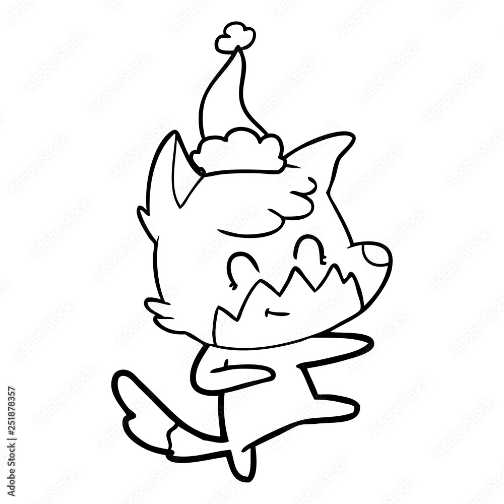 line drawing of a friendly fox wearing santa hat line drawing of a friendly fox wearing santa hat