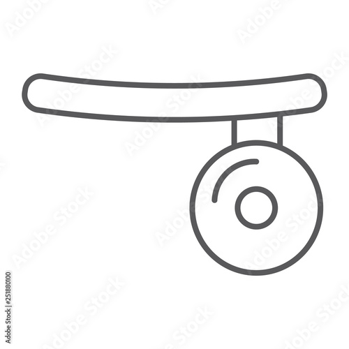 Medical mirror thin line icon, doctor and equipment, head mirror sign, vector graphics, a linear pattern on a white background.