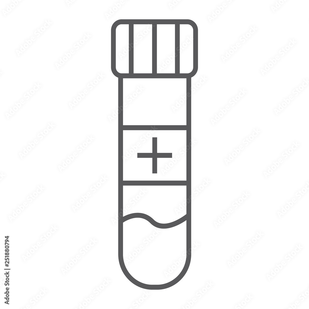 Test tube thin line icon, medicine and equipment, lab flask sign, vector graphics, a linear pattern on a white background. Test tube thin line icon, medicine and equipment, lab flask sign, vector graphics, a linear pattern on a white background.