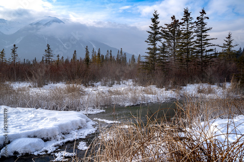 Winter scene in Banff National Park at Vermillion Lakes  in the Canadian Rockies