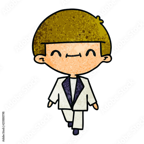 textured cartoon of cute kawaii boy in suit