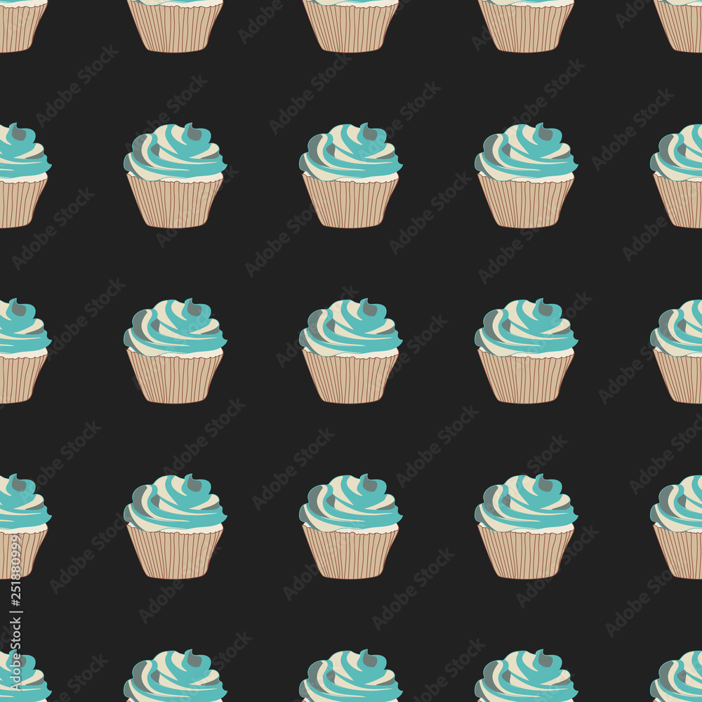 Sweet cupcake vector seamless pattern.Sweets on a dark background. Sweet cupcake vector seamless pattern.Sweets on a dark background.